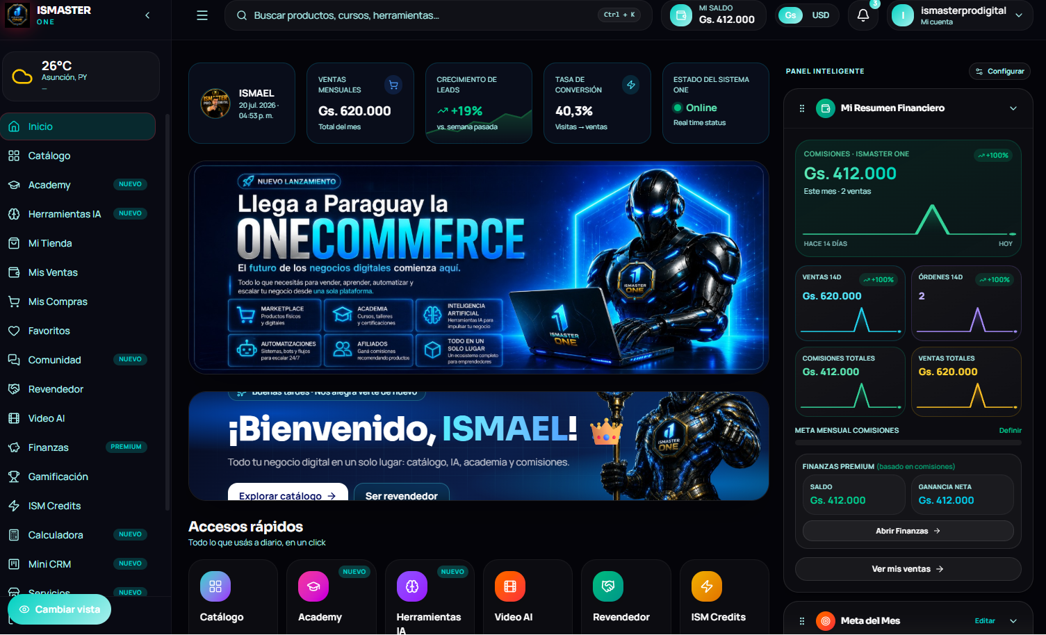 Panel Inicio de ISMASTER ONE
